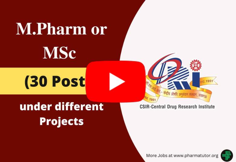 Jobs for M.Pharm, MSc under different Projects at CDRI