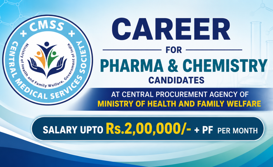Career for Pharma and Chemistry candidates at Central Procurement Agency of Ministry of Health and Family Welfare, CMSS