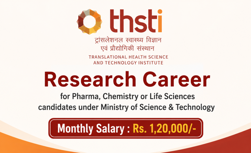 Research Career for Pharma, Chemistry or Life Sciences candidates under Ministry of Science & Technology, THSTI