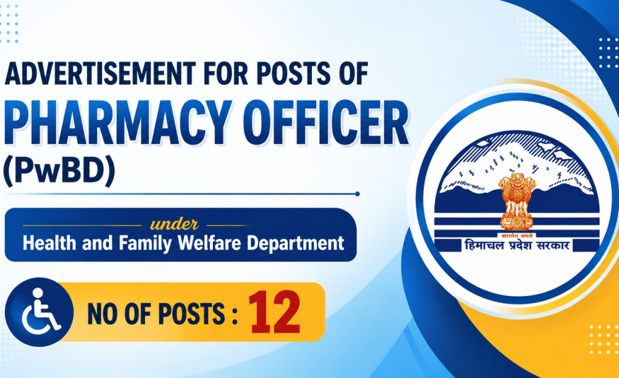 Advertisement for posts of Pharmacy Officer (PwBD) under Health and Family Welfare Department