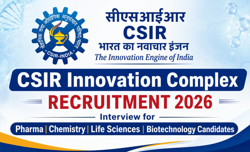 CSIR Innovation complex Recruitment 2026 - Interview for Pharma, Chemistry, Life Sciences, Biotechnology candidates