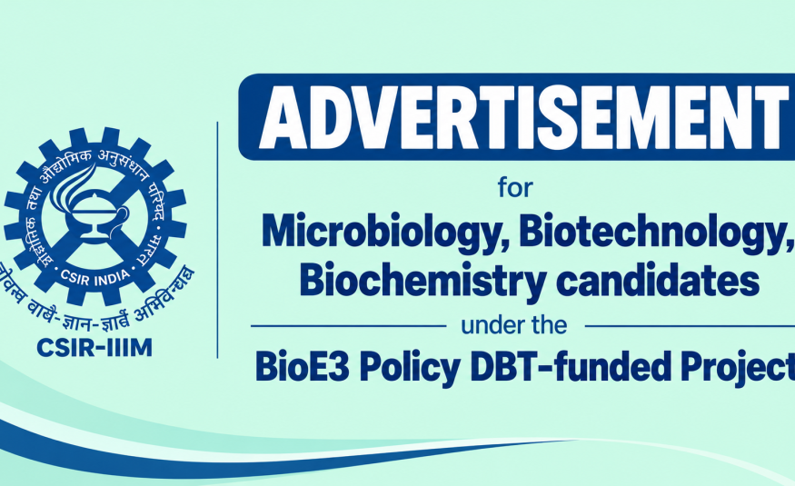 Advertisement for Microbiology, Biotechnology, Biochemistry candidates at IIIM