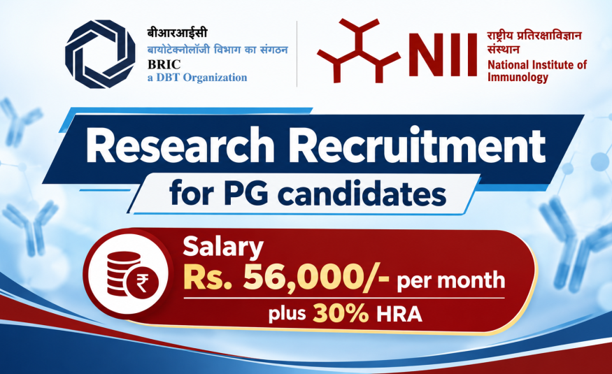 Research Recruitment for PG candidates at National Institute of Immunology