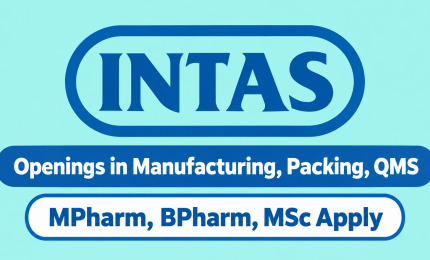 Openings in Manufacturing, Packing, QMS at Intas Pharma