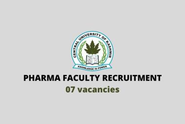 Central University of Kashmir invites online applications for post of Pharma Faculty