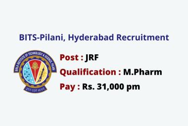 Vacancy for M.Pharm as Junior Research Fellow at BITS