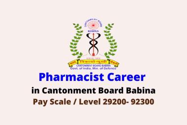 Career for Pharmacist in Cantonment Board Babina