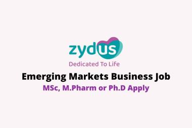 Vacancy for Emerging Markets Business at Zydus Lifesciences