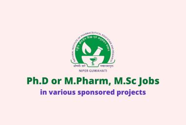Opportunity for Ph.D or M.Pharm, M.Sc in various sponsored projects at NIPER