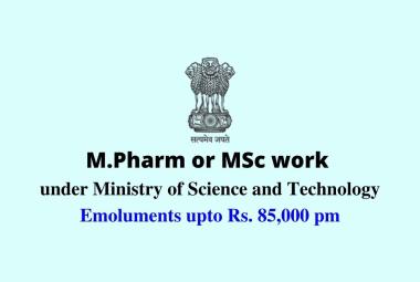 M.Pharm or MSc work under Ministry of Science and Technology, THSTI