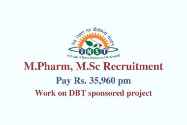M.Pharm, M.Sc work on DBT sponsored project