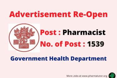 Openings for Pharmacists under Government Health Department