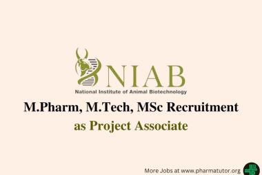 Vacancy for M.Pharm, M.Tech, MSc as Project Associate at NIAB