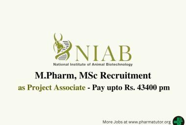 Vacancy for M.Pharm, MSc as Project Associate at NIAB