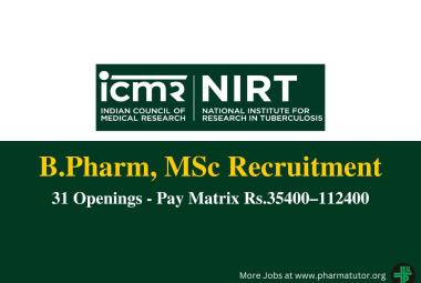 Jobs for B.Pharm, MSc as Technical Assistant at NIRT