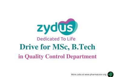 Walk in Drive for MSc, B.Tech in Quality Control Department at Zydus Lifesciences