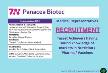 Walk in for Territory Business Manager (Medical Representatives) at Panacea Biotec