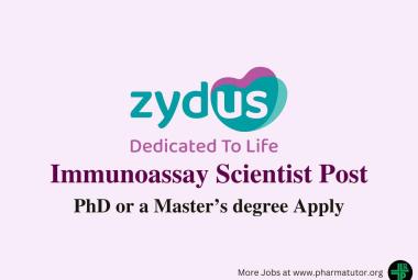 Inviting candidates for the post of Immunoassay Scientist at Zydus Research Centre