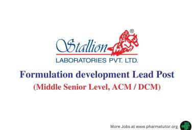 Work as Formulation development Lead at Stallion Laboratories