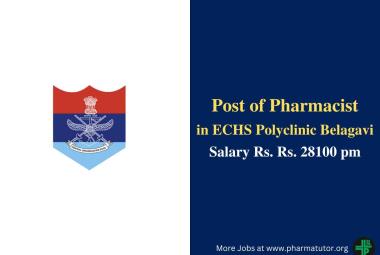 Applications are invited for post of Pharmacist at ECHS