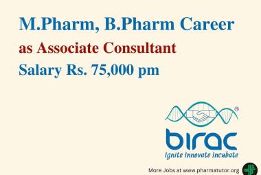 Career for M.Pharm, B.Pharm as Associate Consultant at BIRAC