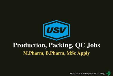 Walk in Drive for M.Pharm, B.Pharm, MSc in Production, Packing, QC at USV Private Limited