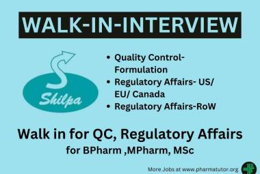 Walk in for QC, Regulatory Affairs at Shilpa Medicare