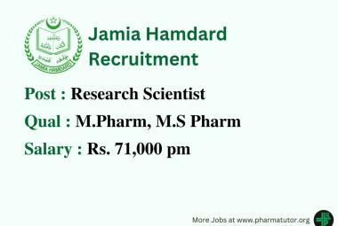 Job for M.Pharm, M.S Pharm to work as Research Scientist at Jamia Hamdard