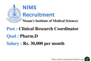 Opportunity for Pharm.D as Clinical Research Coordinator at NIMS