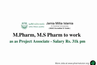 Vacancy for M.Pharm, MSc as Project Associate at Jamia Millia Islamia