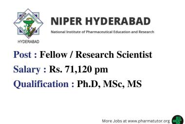 Vacancy for Ph.D, MSc, MS as Research Scientist at NIPER