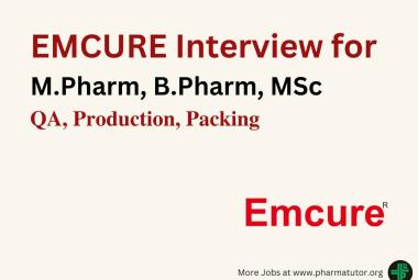 Interview for M.Pharm, B.Pharm, MSc in QA, Production, Packing at Emcure