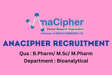 Job for M.Pharm, B.Pharm, MSc as Group Leader, Jr. Executive at AnaCipher