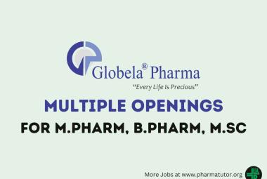 Multiple Openings for M.Pharm, B.Pharm, M.Sc at Globela Pharma