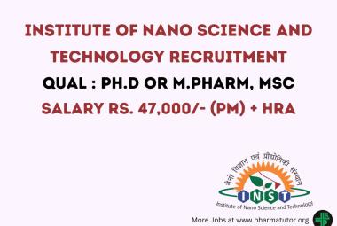 Opportunity for Ph.D or M.Pharm, MSc as Research Associate at INST