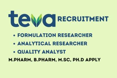 Teva looking for Formulation Researcher, Analytical Researcher, Quality Analyst