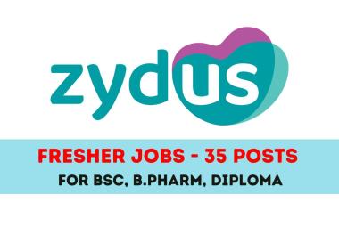 Fresher Pharma jobs for BSc, B.Pharm, Diploma at Zydus Lifesciences, pharmaceutical industry