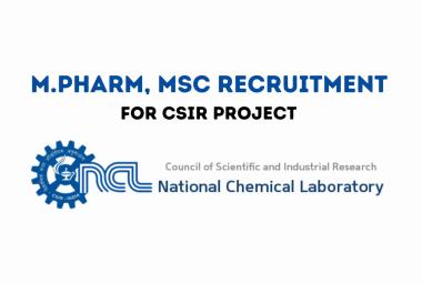 Opportunity for M.Pharm, MSc as Project Associate at National Chemical Laboratory
