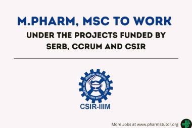 Vacancy for M.Pharm, MSc to work under the projects funded by SERB, CCRUM and CSIR at IIIM