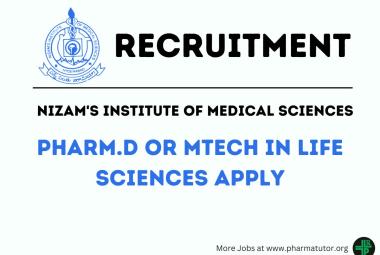 Vacancy for Pharm.D or MTech in Life Sciences as Clinical Research Coordinator at NIMS