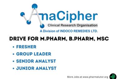 Walk in Drive for M.Pharm, B.Pharm, MSc in Bioanalytical Department at AnaCipher