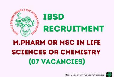 Job for M.Pharm or MSc in Life Sciences or Chemistry at IBSD