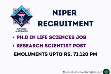 Job for Ph.D in Life sciences as Research Scientist at NIPER 