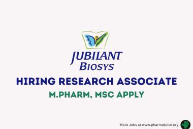 Jubilant Biosys Ltd Hiring Research Associate
