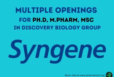 Multiple openings for Ph.D, M.Pharm, MSc in Discovery Biology Group at Syngene