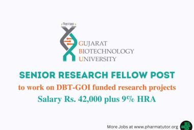 Applications are invited for the post of Senior Research Fellow at Gujarat Biotechnology University