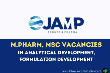 Job for M.Pharm, MSc in Analytical Development, Formulation Development at JAMP group