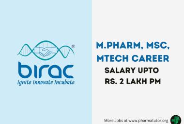 Career for M.Pharm, MSc, MTech as Program Officer at BIRAC