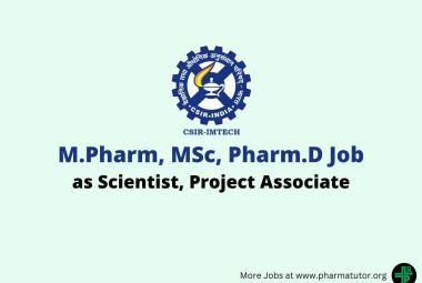 Job for M.Pharm, MSc, Pharm.D as Scientist, Associate at IMTech