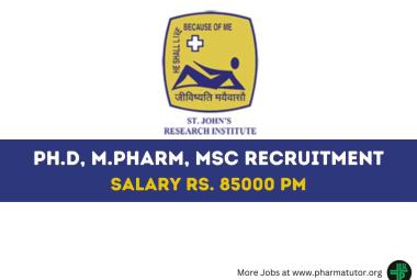 Opportunity for Ph.D or M.Pharm, MSc as Research Scientist at SJRI